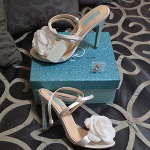 Betsey Johnson White Heels with Floral Detail